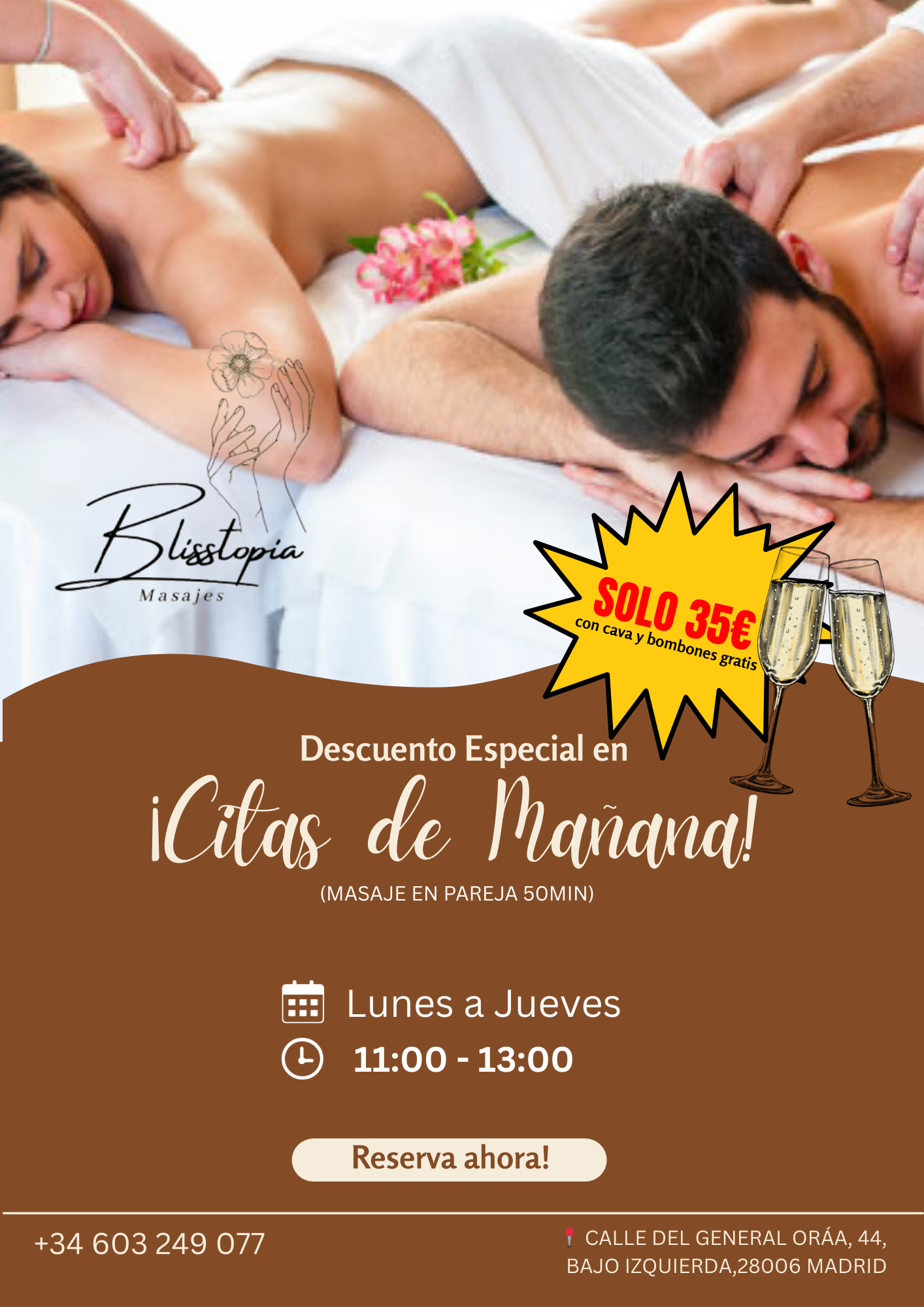 Masaje Oriental en Pareja(¡Citas de Mañana!) con cava y bombones gratis.